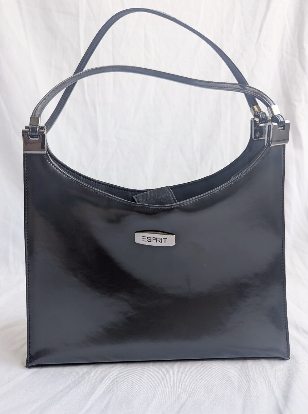 Esprit Black Patent Shoulder Bag Silver Hardware Minimalist Purse